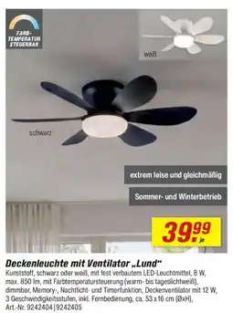 toom Baumarkt Deckenleuchte mit Ventilator,,Lund" Angebot