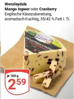 Globus Wensleydale Mango Ingwer oder Cranberry Angebot
