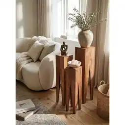 Netto Marken-Discount Beistelltisch 3er Set Massivholz Quadratisch Modern, Akazie 25x25x100 cm Angebot