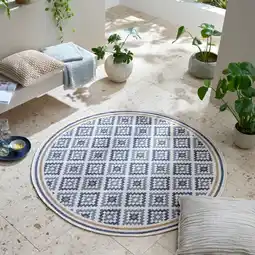 Netto Marken-Discount Outdoor-Teppich Rauten Blau-Gelb Ø160 cm - FLEET Kadima Design Angebot