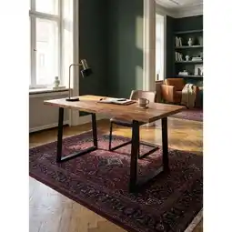 Netto Marken-Discount Schreibtisch Massivholz Baumkante Trapezgestell, Akazie 200x100x76 cm Angebot