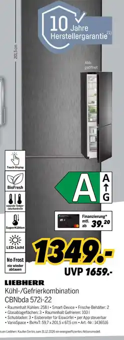 MEDIMAX Liebherr kühl-/gefrierkombination cbnbda 572i-22 Angebot