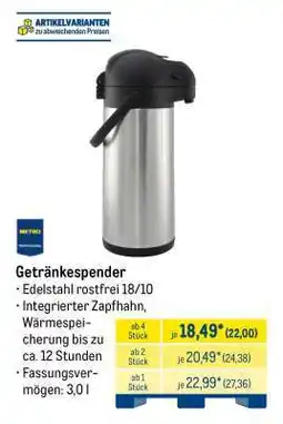 METRO Getränkespender Angebot