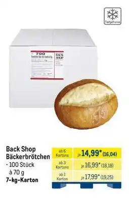 METRO Back Shop Bäckerbrötchen Angebot