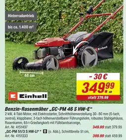 toom Baumarkt Einhell benzin-rasenmäher „gc-pm 46 s hw-e“ Angebot