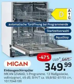 ROLLER MICAN Einbaugeschirrspüler Angebot
