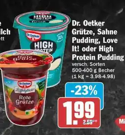 HIT Dr. Oetker Grütze, Sahne Pudding, Love It! oder High Protein Pudding Angebot