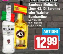 HIT Sambuca Molinari, Licor 43, Di Saronno oder Walcher Bombardino Angebot