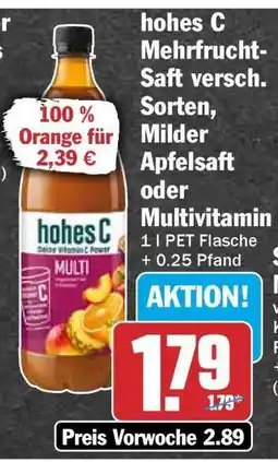 HIT hohes C Mehrfrucht-Saft versch. Sorten, Milder Apfelsaft oder Multivitamin Angebot