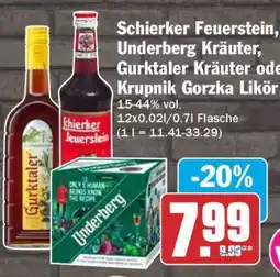 HIT Schierker Feuerstein, Underberg Kräuter, Gurktaler Kräuter oder Krupnik Gorzka Likör Angebot