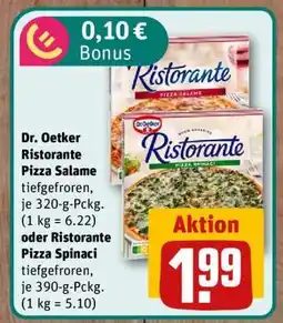 nahkauf Dr. Oetker Ristorante Pizza Salame oder Ristorante Pizza Spinaci Angebot