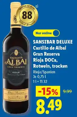 Lidl SANSIBAR DELUXE Castillo de Albai Gran Reserva Rioja DOCa, Rotwein, trocken Angebot