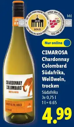 Lidl CIMAROSA Chardonnay Colombard Südafrika, Weißwein, trocken Angebot