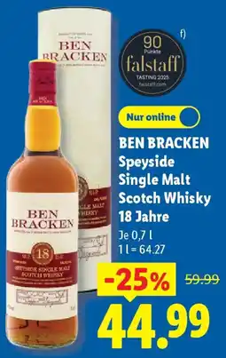 Lidl BEN BRACKEN Speyside Single Malt Scotch Whisky 18 Jahre Angebot