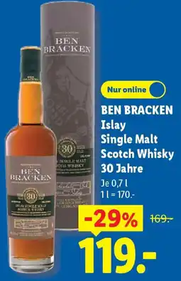 Lidl BEN BRACKEN Islay Single Malt Scotch Whisky 30 Jahre Angebot
