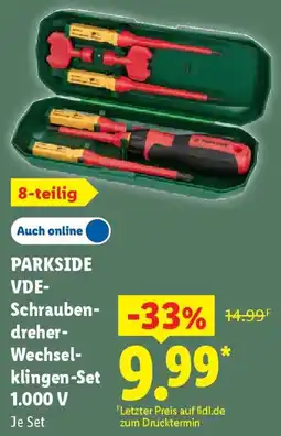 Lidl PARKSIDE VDE Schraubendreher Wechselklingen-Set 1.000 V Angebot
