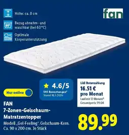 Lidl FAN 7-Zonen-Gelschaum- Matratzentopper Angebot