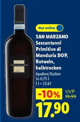 Lidl SAN MARZANO Sessantanni Primitivo di Manduria DOP, Rotwein, halbtrocken Angebot