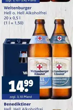 Getränkewelt Weltenburger hell o. hell alkoholfrei Angebot