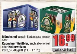 alldrink Mönchshof oder kapuziner weißbier, auch alkoholfrei oder kellerweizen Angebot