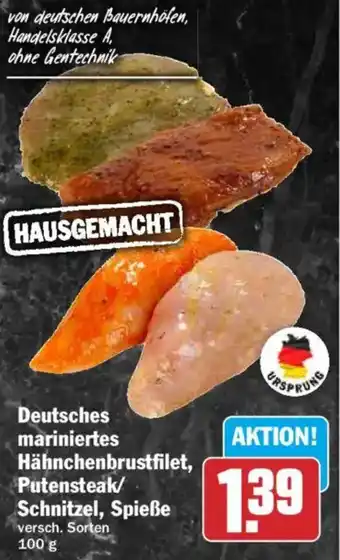 HIT Deutsches mariniertes Hähnchenbrustfilet, Putensteak/ Schnitzel, Spieße Angebot