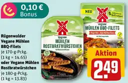 REWE Rügenwalder Vegane Mühlen BBQ-Filets oder Vegane Mühlen Rostbratwürstchen Angebot