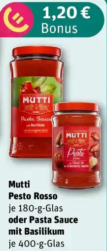 REWE Mutti Pesto Rosso oder Pasta Sauce mit Basilikum Angebot
