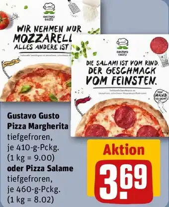 REWE Gustavo Gusto Pizza Margherita oder Pizza Salame Angebot