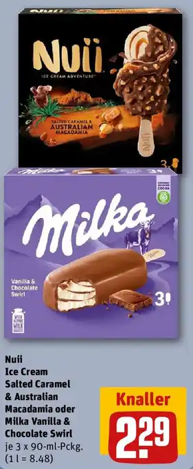 REWE Nuii Ice Cream Salted Caramel & Australian Macadamia oder Milka Vanilla & Chocolate Swirl Angebot