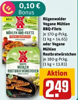 REWE Rügenwalder Vegane Mühlen BBQ-Filets oder Vegane Mühlen Rostbratwürstchen Angebot