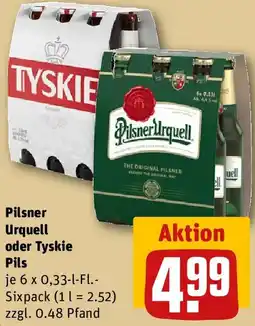 REWE Pilsner Urquell oder Tyskie Pils Angebot