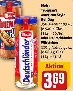 REWE Meica Trueman's American Style Hot Dog oder Deutschländer Würstchen Angebot