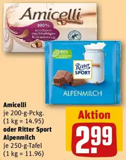 REWE Amicelli oder Ritter Sport Alpenmilch Angebot