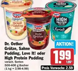 HIT Dr. Oetker Grütze, Sahne Pudding, Love It! oder High Protein Pudding Angebot