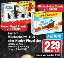 HIT Ferrero Milchschnitte 10er oder Kinder Pingui 8er Angebot
