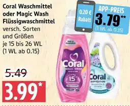 Marktkauf Coral Waschmittel oder Magic Wash Flüssigwaschmittel Angebot