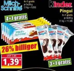 Norma Milch-Schnitte oder Kinder Pingui Angebot