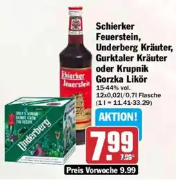HIT Schierker Feuerstein, Underberg Kräuter, Gurktaler Kräuter oder Krupnik Gorzka Likör Angebot