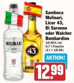 HIT Sambuca Molinari, Licor 43, Di Saronno oder Walcher Bombardino Angebot