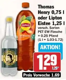 HIT Thomas Henry 0,75 l oder Lipton Eistee 1,25 l Angebot