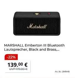 MediaMarkt MARSHALL Emberton III Bluetooth Lautsprecher, Black and Brass Angebot