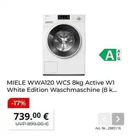 MediaMarkt MIELE WWA120 WCS 8kg Active W1 White Edition Waschmaschine Angebot