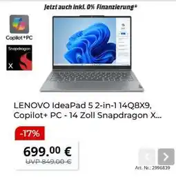 MediaMarkt LENOVO IdeaPad 5 2-in-1 14Q8X9, Copilot+ PC - 14 Zoll Snapdragon X Angebot