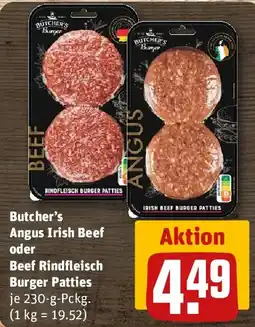 REWE Butcher's Angus Irish Beef oder Beef Rindfleisch Burger Patties Angebot