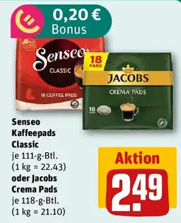 REWE Senseo Kaffeepads Classic oder Jacobs Crema Pads Angebot