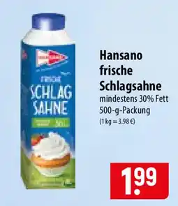 Famila Nord Ost Hansano frische Schlagsahne Angebot