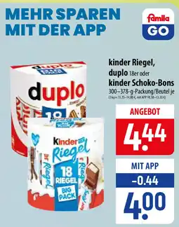 Famila Nord Ost kinder Riegel, duplo 18er oder kinder Schoko-Bons Angebot