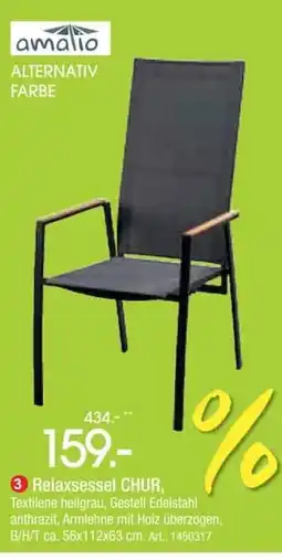 Zurbrüggen Relaxsessel CHUR, Textilene hellgrau, Gestell Edelstahl anthrazit, Armlehne mit Holz überzogen Angebot