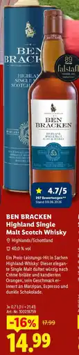 Lidl BEN BRACKEN Highland Single Malt Scotch Whisky Angebot