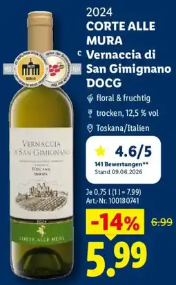 Lidl CORTE ALLE MURA Vernaccia di San Gimignano DOCG Angebot